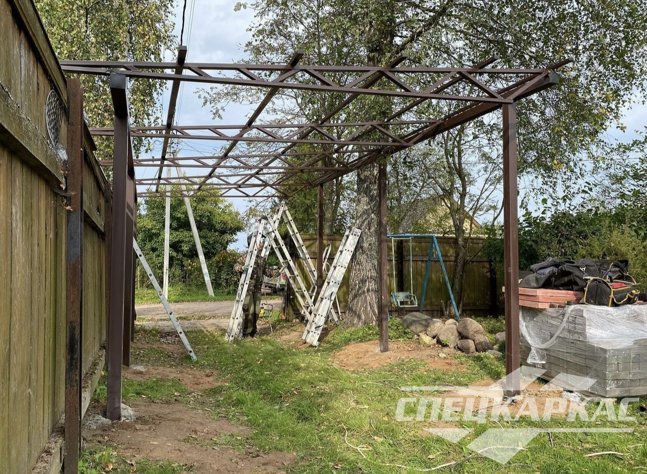 Прямой односкатный навес из поликарбоната для машины №97 - с доставкой и  установкой в Москве